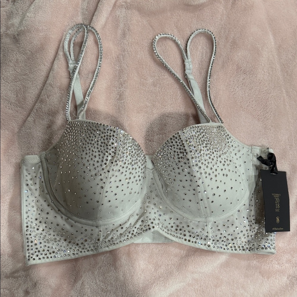 Victoria's Secret Crystal-Embellished Longline Bra in Light Silver